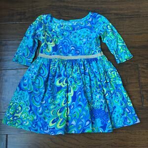 Lilly Pulitzer Girl's Angelina Dress in Sea Blue Lilly's Lagoon Print Sz XS